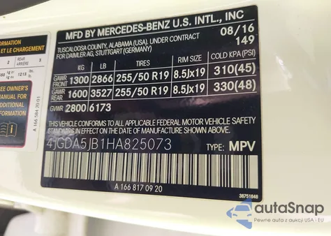 2017 Mercedes-Benz Gle 350 from USA, damaged, VIN 4JGDA5JB1HA825073